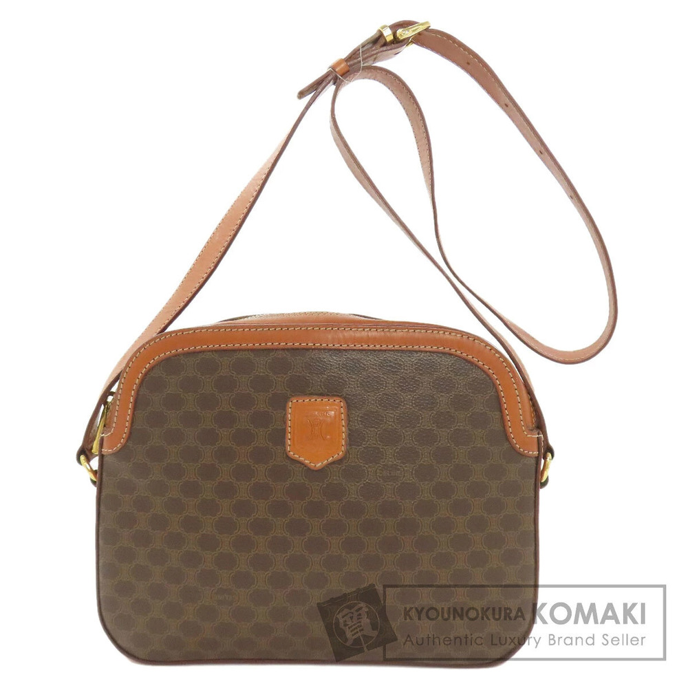 Celine Macadam shoulder bag tan leather flap monogram Brown